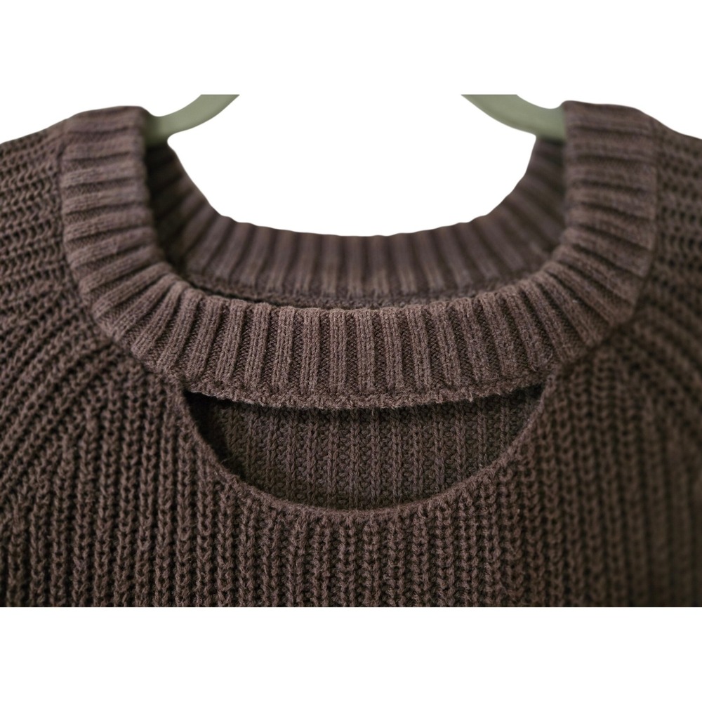 Pact Organic Cotton Shaker Stitch Cutout Sweater Brown XL Raglan Balloon Sleeve - Picture 4 of 8